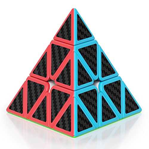 ROXENDA Cubo de Pirámide, Original 3x3x3 Pyramid Speed Cube Edición Ultra Rápida, Fácil de Girar, Colores Vivos(Fibra de Carbono)