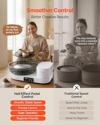 Image of VEVOR Pottery Wheel for Adults, 14 inch and 11 inch Turntables, 450W Electric Table Top Pottery Wheel with Foot Pedal, 30-300 RPM Adjustable Speed, Aluminum Body, for Beginners, DIY Clay Art Craft, White