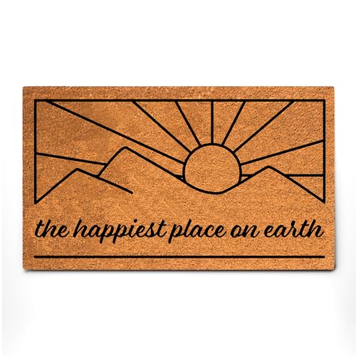 PLUS Haven Coconut Coir Home Entrance Door Mat – 17.5" x 30" | The Happiest Place on Earth Heavy-Duty Doormat for Indoor & Outdoor Use | Eco-Friendly & Durable