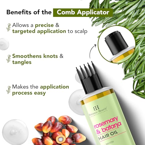 Image of Botanic Hearth Rosemary Batana Hair Oil with Biotin for Hair Growth & Hair Fall Control | Nourishing Scalp & Strengthening Hair Treatment| Non-Sticky, Fast-Absorbing| Comb Applicator Bottle | 150 ml