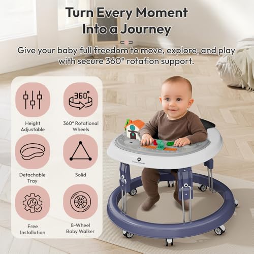 Image of StarAndDaisy Walker for Kids 6 to 24 Months /Baby Walker Boy & Girl with 360 Rotational Wheels, Toy Tray & Padded Seat /Foldable Walker for Kids for 1 Year with Adjustable Height -Blue