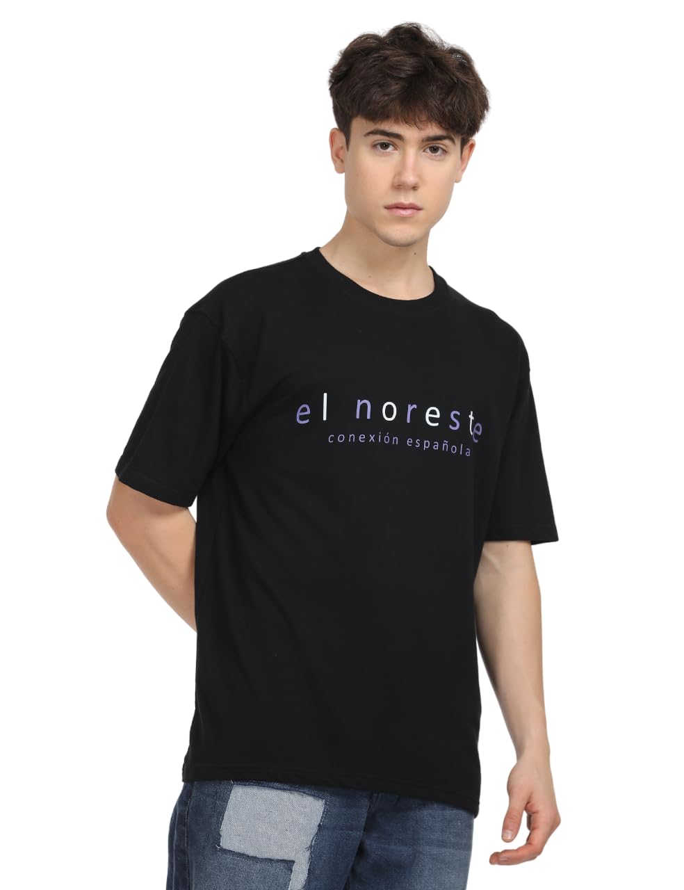EL NORESTE- Spanish Connection Men's Premium 100% Cotton Oversized Fit Printed T-Shirt | Breathable, Half Sleeve, Round Neck, 240 GSM - Black
