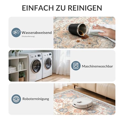 GENIMO Vintage Blau Teppich Rund 200cm Waschbar & rutschfest – Ansicht 5