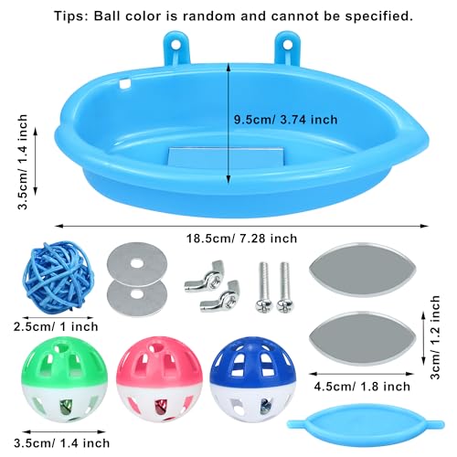 Image of Bird Bath for Cage, Bird Bath Toy with Small Double-Sided Mirror, Birdbath Cage Accessory with Small Bells for Small Birds Parrots Cockatiel Budgies