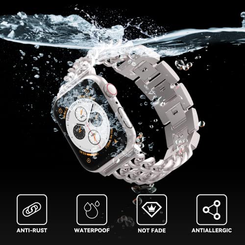 Image of Gold Watch Bands for Women Compatible with Apple Watch Band 38mm 40mm 41mm 42mm 44mm 45mm 46mm 49mm Adjustable Metal Band Cowboy Steel Chain Bracelet for iWatch Series1 /2 /3 /4 /5 /6 /7 /8 /9 /10 /11 /SE