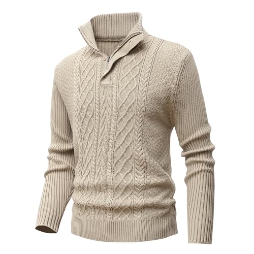 MeiLayM Jersey de Forro Polar para Hombre Cuello Alto Caliente Suéter con Media Cremallera Slim Fit Manga Larga Invierno Sudadera Abrigo Caqui,M