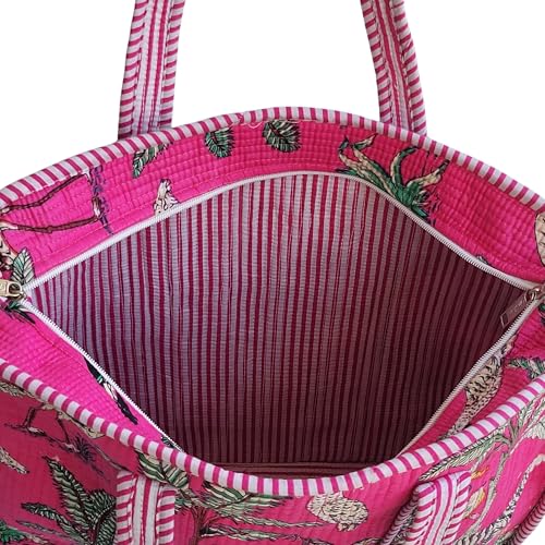 Image of 100% Cotton Jungle Print Shoulder Bag Tote Bag Women Reversible Shopping Bag and Grocery Bags Stylish Travel Bag Gift for Her