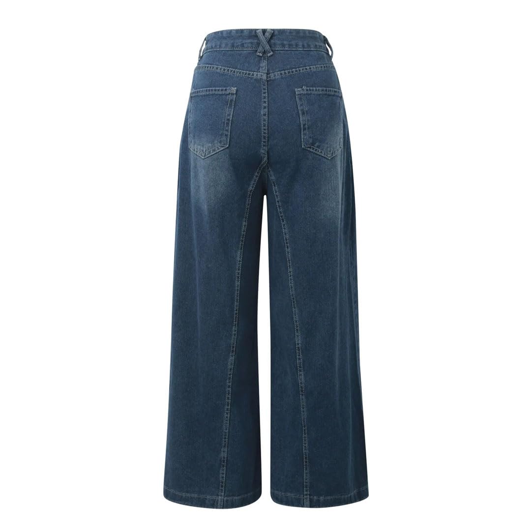 Pantalones de mezclilla acampanados retro de gran tamaño para mujer, cintura alta, pantalones palazzo