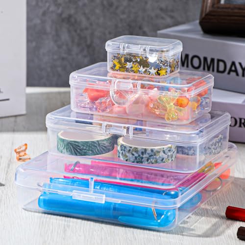 Image of COMNICO 30 Pack Small Clear Plastic Beads Storage Containers Box Mixed Sizes Rectangular Mini Empty Organizer with Hinged Lids for Collecting Small Items Art Craft Jewelry Business Cards Hardware