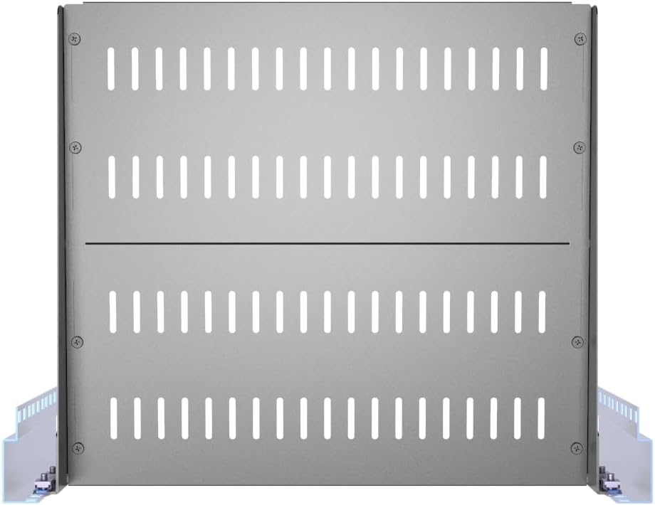 JINGCHENGMEI 1U Server Rack Shelf, Universal Vented Rack Mount Cantilever Tray Deep Adjustable 16-20 inches for 19 Inch Networking Equipments Rack Enclosure, Black (1U16In)