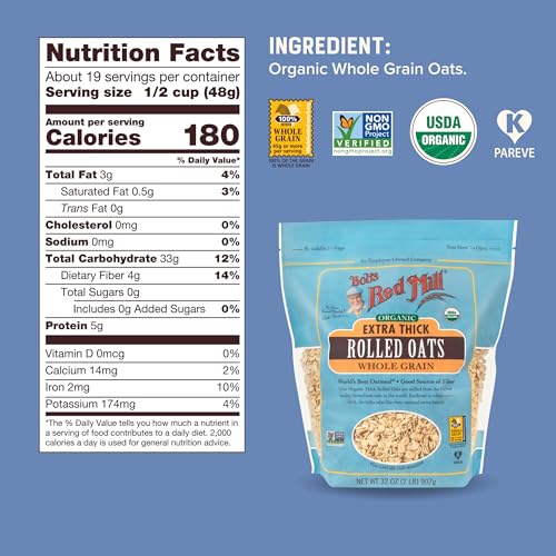 Image of Bob's Red Mill Organic Thick Rolled Oats, 32oz (4 Pack)