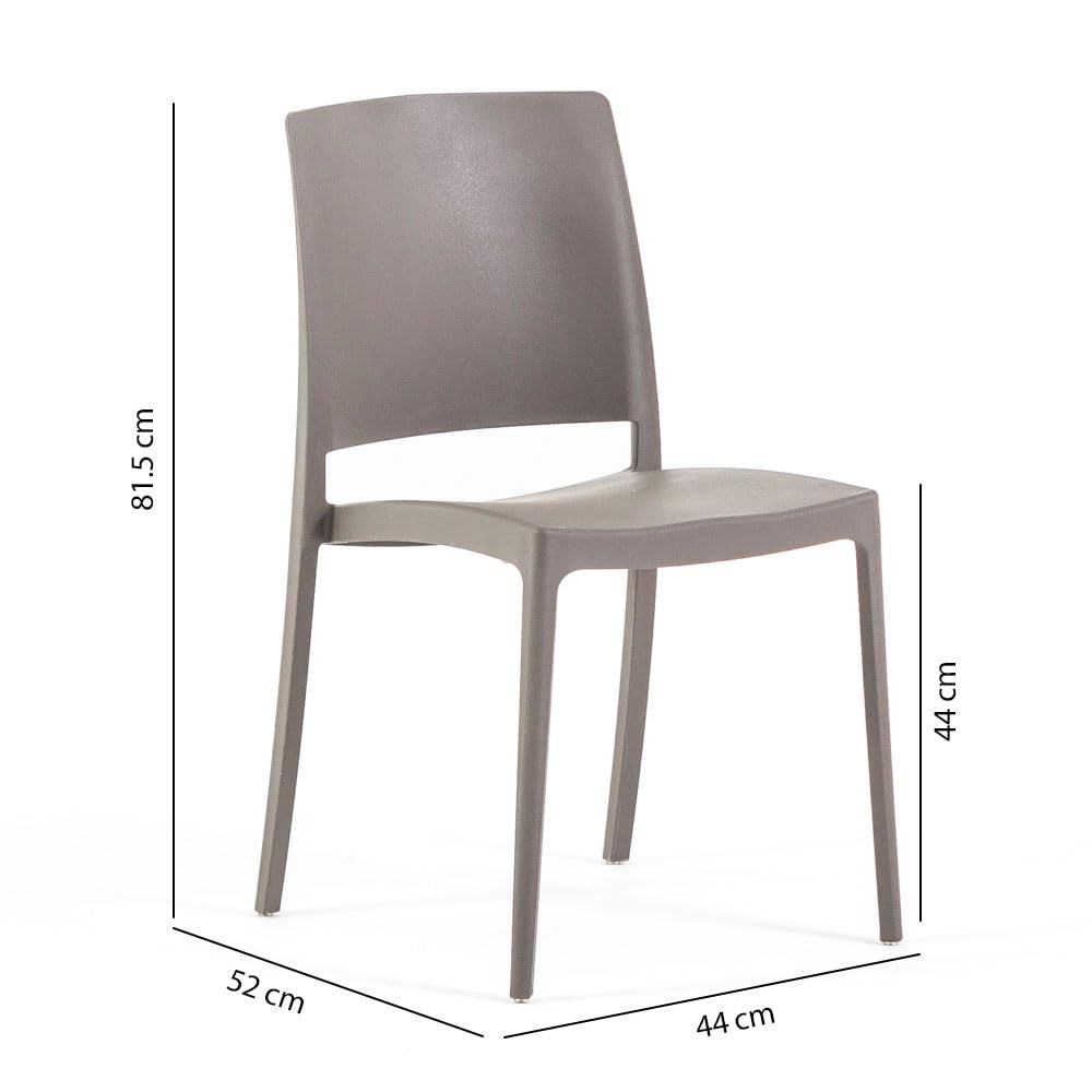 Sedie impilabili in polipropilene con fibra di vetro Maria, design moderno, idrorepellenti, 6 pezzi, colore Tortora