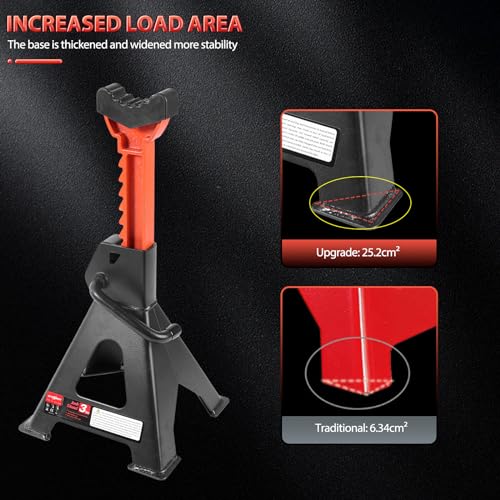 Jack Stands 3 Ton with Double Locking Large Foot Base, 6600 lb Capacity,11.8\"-16.9\",1 Pair Black Adjustable Heavy Duty Jack Stands with Extra Rubber Pads for Trucks,SUV, MPV,UTV/ATV,Home Garage