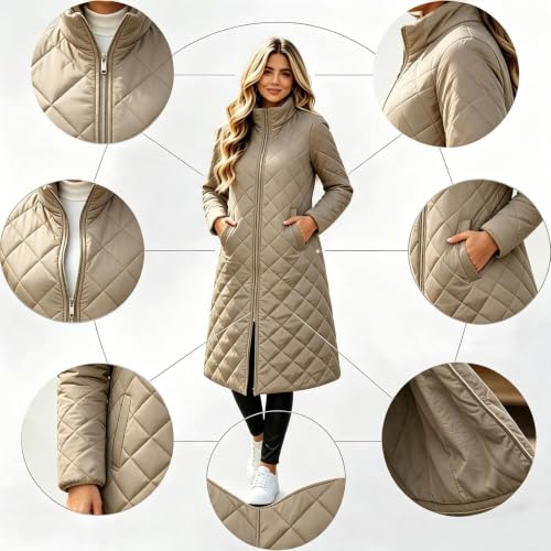 YRAETENM Womens Quilted Jacket Warm Long Winter Coats Casual Puffer Jackets - image 4