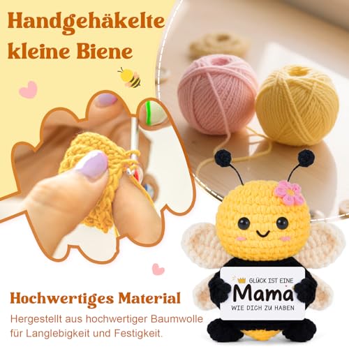 Gleevara Geschenke für Mama - Handgehäkelte Bienenfigur mit Energiekarte, Mama Geschenk zum Geburtstag Muttertag Weihnachten, Beste Mütter Geschenk von Tochter Sohn