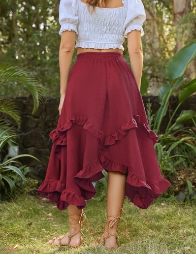 Bridesmay Renaissance Fairy Skirt 2025 Asymmetrical Ruffle Hem Elastic Waisted Long Maxi Skirts for Women4