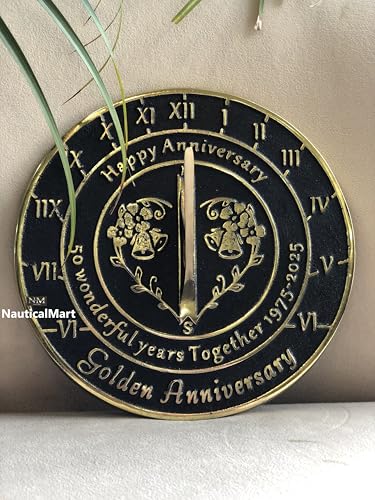 NauticalMart 50th Golden Wedding Anniversary Sundial Gift Heavy Duty Brass Home Decor Or Garden Present Idea for Parents, Grandparents, Friends, Couples 50 Years Marriage (8 Inches) - Thumbnail 4