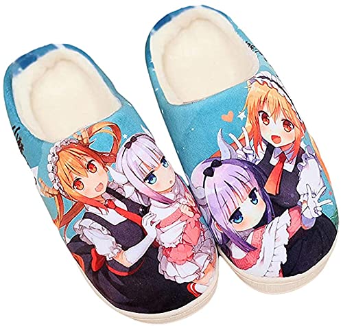 WANHONGYUE Japanese Anime Miss Kobayashi s Dragon Maid Slipper Soft Plush House Slippers Women Men Winter Anti-slip Indoor Slip on Shoes, 5.5-7 Women/4-5 Men, FTX20018