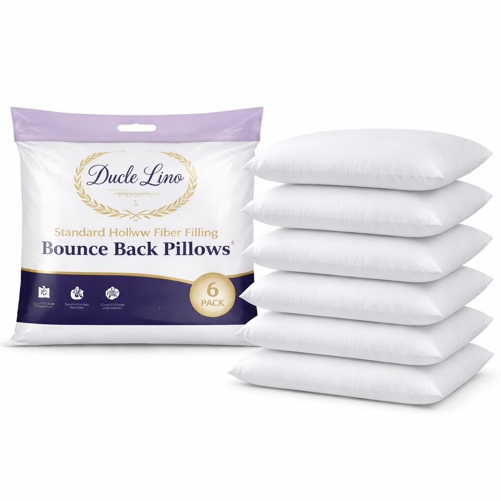 Dulce Lino Standard Hollow Fiber Filling Bounce Back Pillows 50cm x75cm in Pack of 2 or Pack of 4 (Pack of 6)