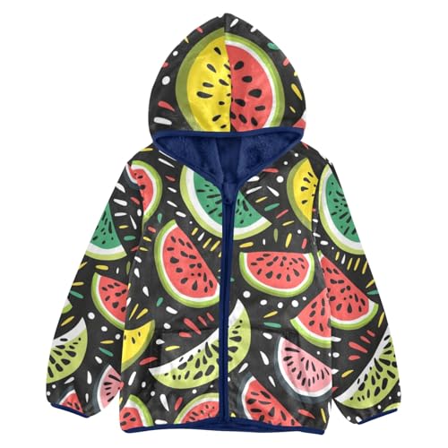 Boys Girls Fleece Jacket Cute Watermelon Graffiti Kids Warm Hooded Outwear Coat