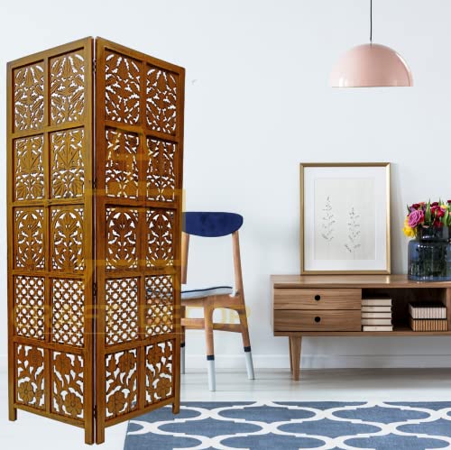 Image of Wooden Room Partition Screen Divider with Stands for Living Room & Bedroom | Folding Wooden Separator & Panel Room Partition Wall for Office & Salon