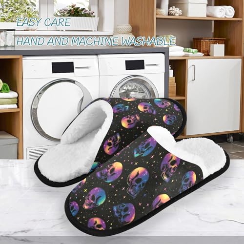 Skull Colorful Stars Slippers For Women Men Soft Memory Foam Non-Slip Hallowmas Winter Indoor House Shoes Travel Slipper3