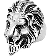 VIEN Original Stainless Steel King Lion Ring for Men and Boys Lion Head Ring