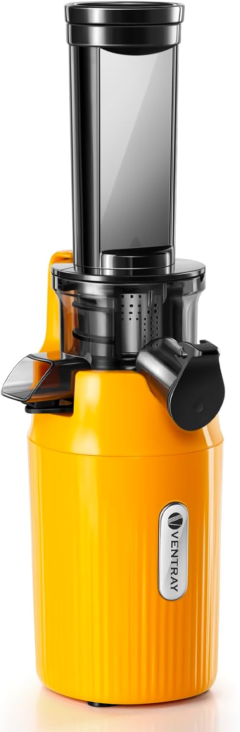 Ventray Essential Ginnie Juicer Compact Small Cold Press Juicer Masticating Slow Juicer with 60RPM Low Speed, Easy to Clean & Nutrient Dense, Eco-Friendly Packaging, Sunny Yellow
