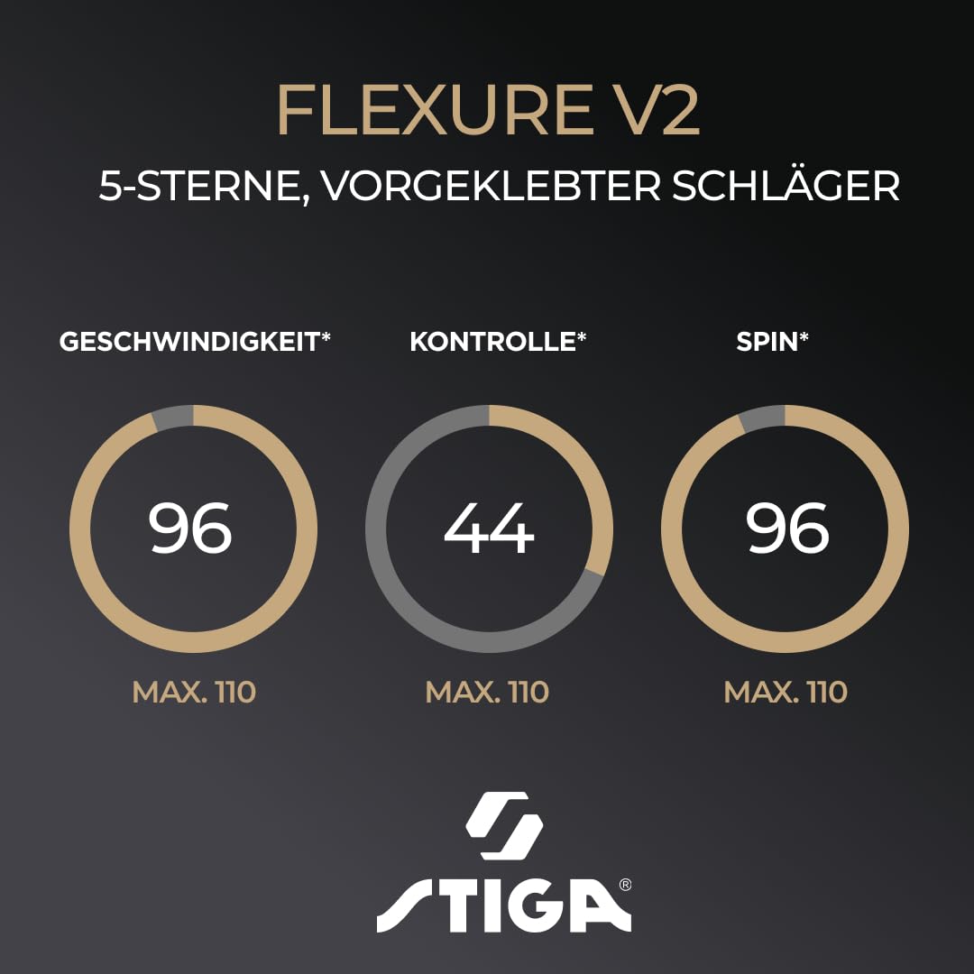 STIGA Flexure V2 Tischtennisschläger – 5 Sterne Tischtennisholz, ITTF-zugelassener STAR5-Belag, ergonomischer Griff – für Offensive Spieler, Schwarz