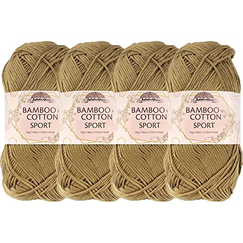 JubileeYarn Bamboo Cotton Sport 4 Ply Yarn - 50g/Skein - Chestnut Brown - 4 Skeins, 3210 Chestnut Brown