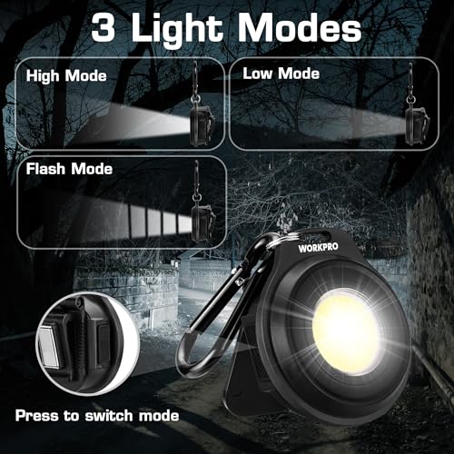 WORKPRO Mini Keychain Work Light, COB Keychain Flashlight with Hat Clip, Rechargeable Magn - image 2