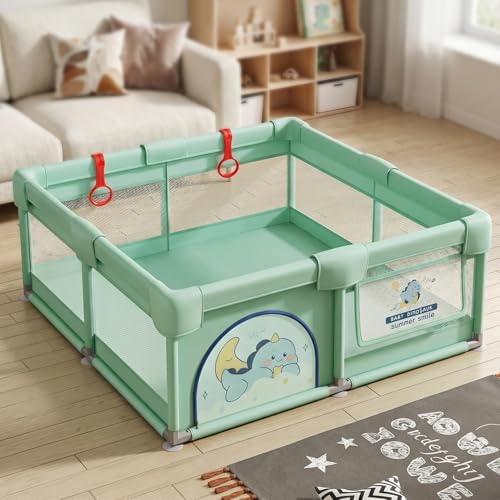 Image of StarAndDaisy Play Pen for Baby for 0-5 Years 150 x 180 cm Baby Play Area Indoor Setup with Safety Lock & Anti-Fall Grasp System | Breathable Play Pen for Kids Indoor - Green