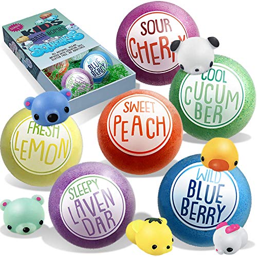 Kids Bath Bombs with SQUISHY Surprise Toys inside, Bubble Bath Color Fizzies, All