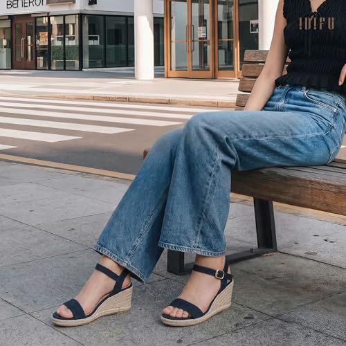 Image of IDIFU IN4 Espadrille Wedge Sandals for Women Open Toe Ankle Strap Platform Wedges Heels Causal Summer Wedge Shoes Comfortable Espadrilles Wedges