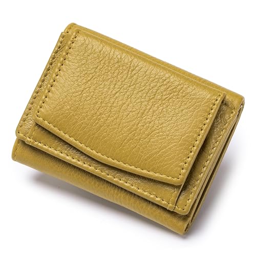 Image of Small Wallet Women Genuine Leather RFID Blocking Trifold Tiny Wallets with Snap Coin Pouch 7 Card Solts