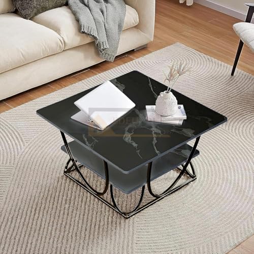 Image of EDEUEQUE Modern Center Table Coffee Table Sofa Side Table for Living Room Cocktail Table End Table with Storage Wooden Tabletop-Marble Print with Metal Frame (Full Black)