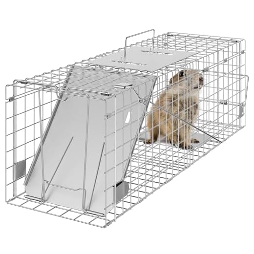 VEVOR Live Animal Cage Trap, 24" x 8" x 8" Humane Cat Trap Galvanized Iron, Folding Animal Trap with Handle for Rabbits, Stray Cats, Squirrels, Raccoons, Groundhogs and Opossums