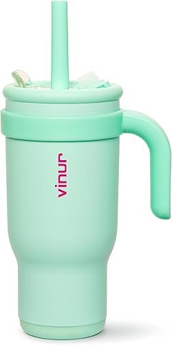 Miniatura 33 de VINUR - Vaso aislado para niños con asa de 14 onzas de acero inoxidable de doble pared con aislamiento al vacío, vaso de viaje para agua con tapa y