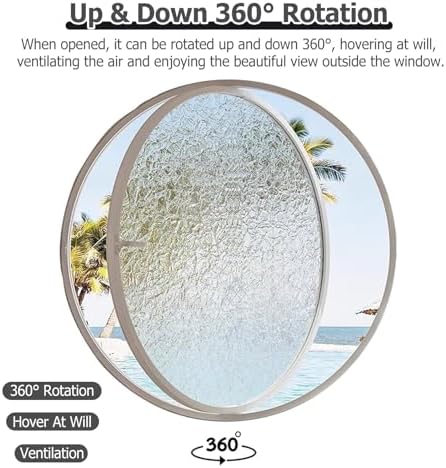 360° Rotating Glass Ventilation Windows - Large Flush Mount Shed Windows (40-100cm) for Mobile Homes, Bathrooms & Shops - Tempered Glass, Black Finish (19.7IN/50cm)