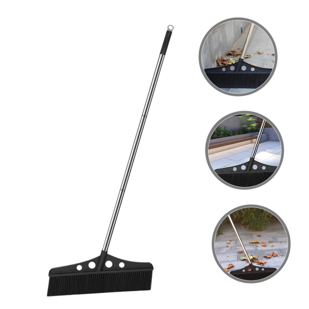Zerodeko Scopa da Giardino Acciaio Inossidabile e Setole in Nylon con Manico Ergonomico per Pulizia Efficiente Nero di Balconi e Stadi