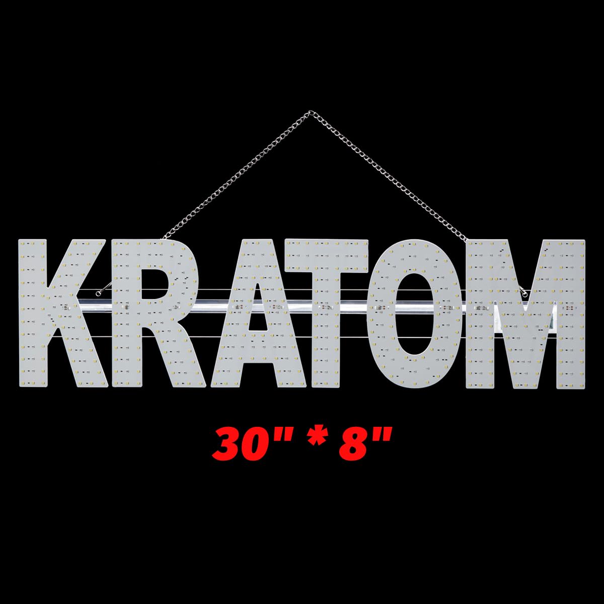 Letrero LED Kratom de 30 x 8 pulgadas, 380 LED superbrillantes, decoración de tienda de alta visibilidad para tiendas de humo y minoristas, ahorro de energía con accesorios para colgar