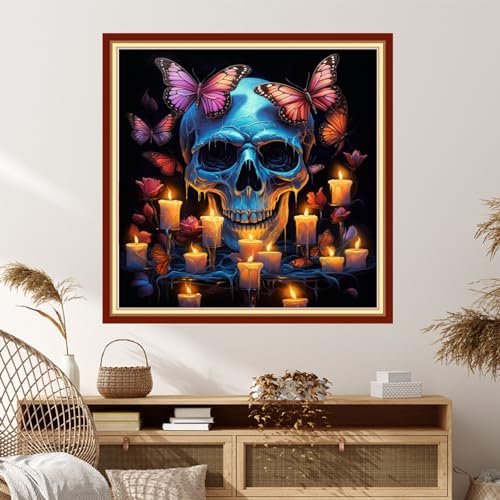 Image of Dimxvean Stamped Cross Stitch Kits,Cross Stitch Kits for Adults Beginners,Embroidery Kits Full Range of Cross Stitch Stamped Kits Needlepoint Kits Cross Stitch Patterns-Butterfly Skeleton 18x18 inch