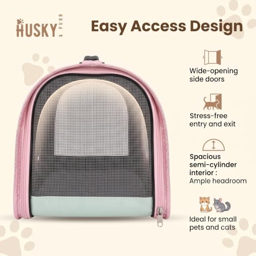 Image of Husky & Purr Pet Carrier Bag for Cats and Small Dogs | Compact Cat Carrier Bag with Heart Window | Breathable Mesh Dog Carrying Bag | Portable Cat Bag for Travel & Vet Visits | Holds up to 5kg
