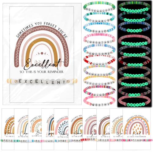 Inspirational Bracelets for Rbt Teacher Rainbow Luminous Beaded with Motivational Quotes Card Friendship Inspirational Encouragement Gift for Women Mom Daughter Sister Coworker