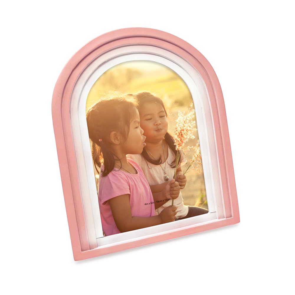 Isaac Jacobs 4x6 Vertical Pink Arc Resin Picture Frame with Gradient Design, Decorative Photo Frame, Tabletop & Wall Display, Hanging Display & Home Decor (4x6 Vertical, Pink)