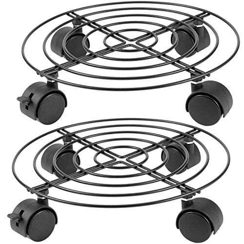 KEILEOHO 2 Pack 10.6 Inches Metal Plant Caddy with Wheels, Heavy Duty Plant Caddy Stands, Rolling Plant Stand for Indoor, Outdoor, Garden, House, Black by KEILEOHO - Used condition - US$14.18