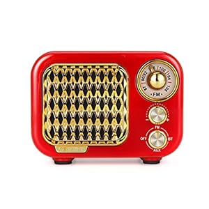 Retro Bluetooth Speaker FM Radio, Portable Rechargeable Bluetooth Speaker with FM Radio Wireless Vintage Mini Sound Box Music Player Supports TF Card/AUX/USB MP3 Player HIFI-Level Loudspeaker Red