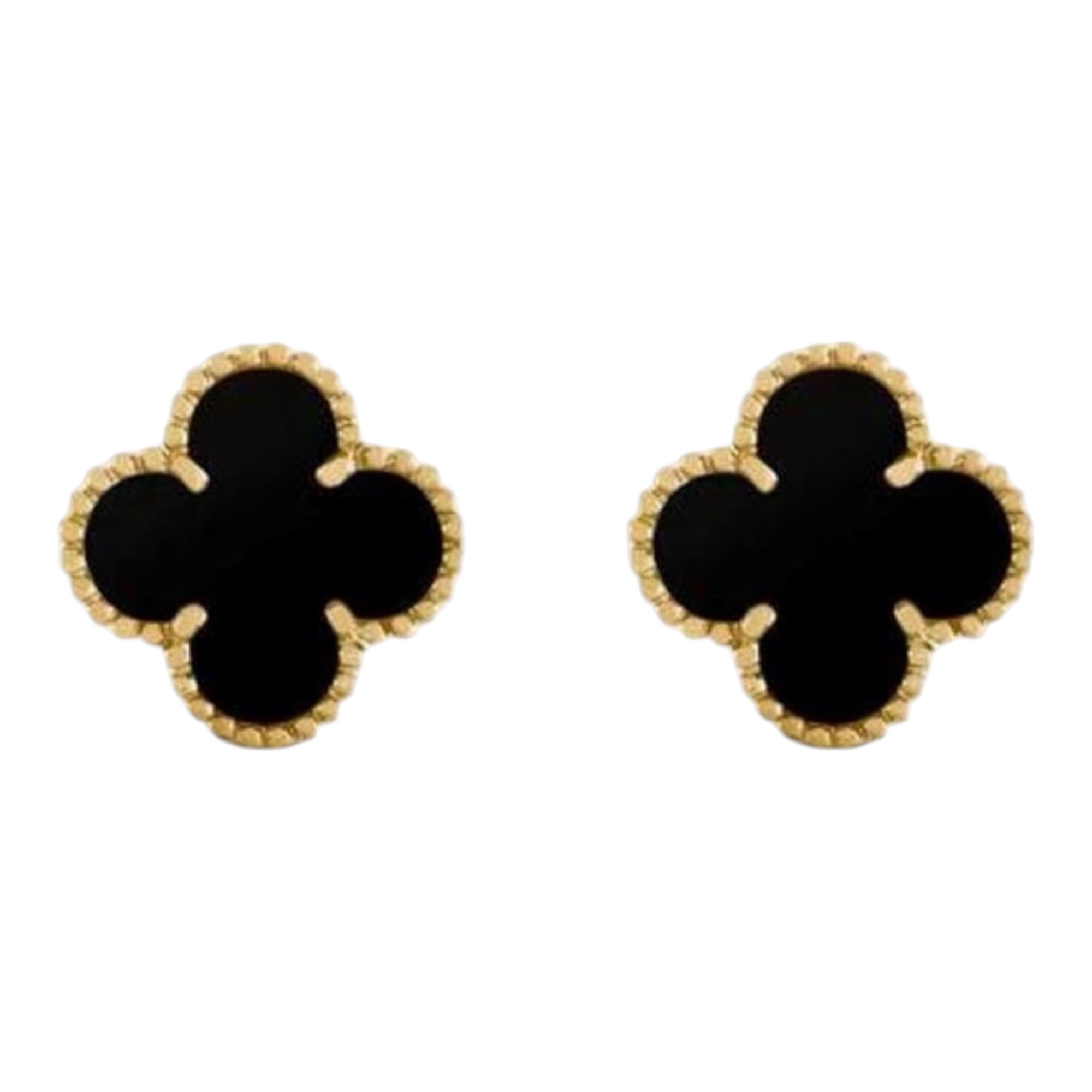 Celebrity Style Bestselling Anti Tarnish Stainless Steel Gold Plated Black Mini Clover Stud Earrings For Girls And Women-image-19