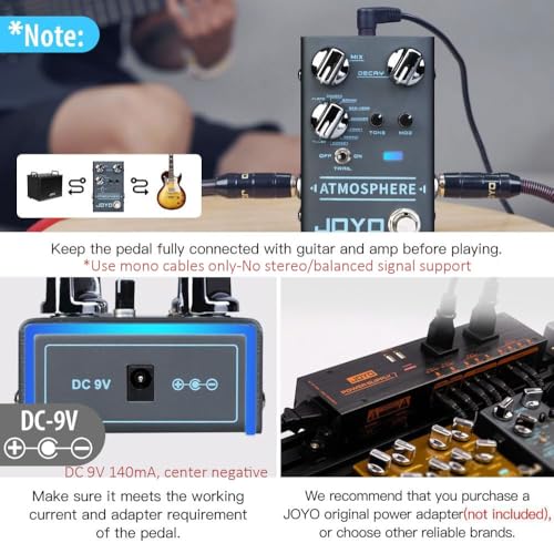 Image of JOYO Digital Reverb Guitar Pedal, 9 Modes (Spring /Church /Plate /Shimmer & More) with MOD Control & Trail Function, Bypass (Atmosphere R-14)