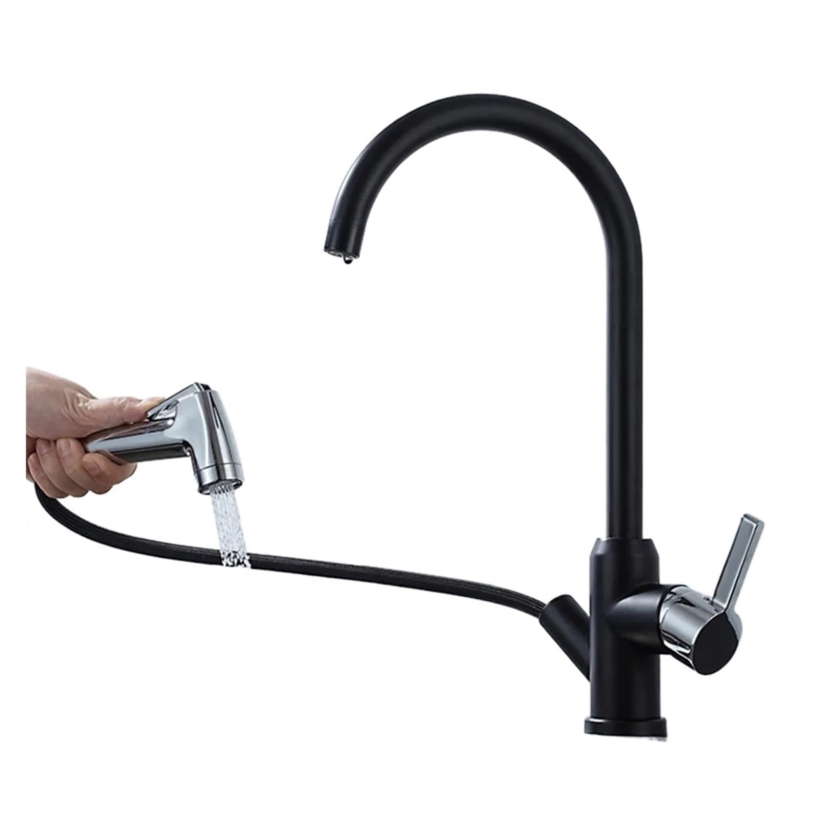 Zadccs 04027Lb Kitchen Faucets, Brushed Nickel Kitchen Faucet, Flexible Pull Out Nozzle Sink Mixer Tap, Stream Sprayer Head Deck Black Hot Cold Water Taps(04027Lb)
